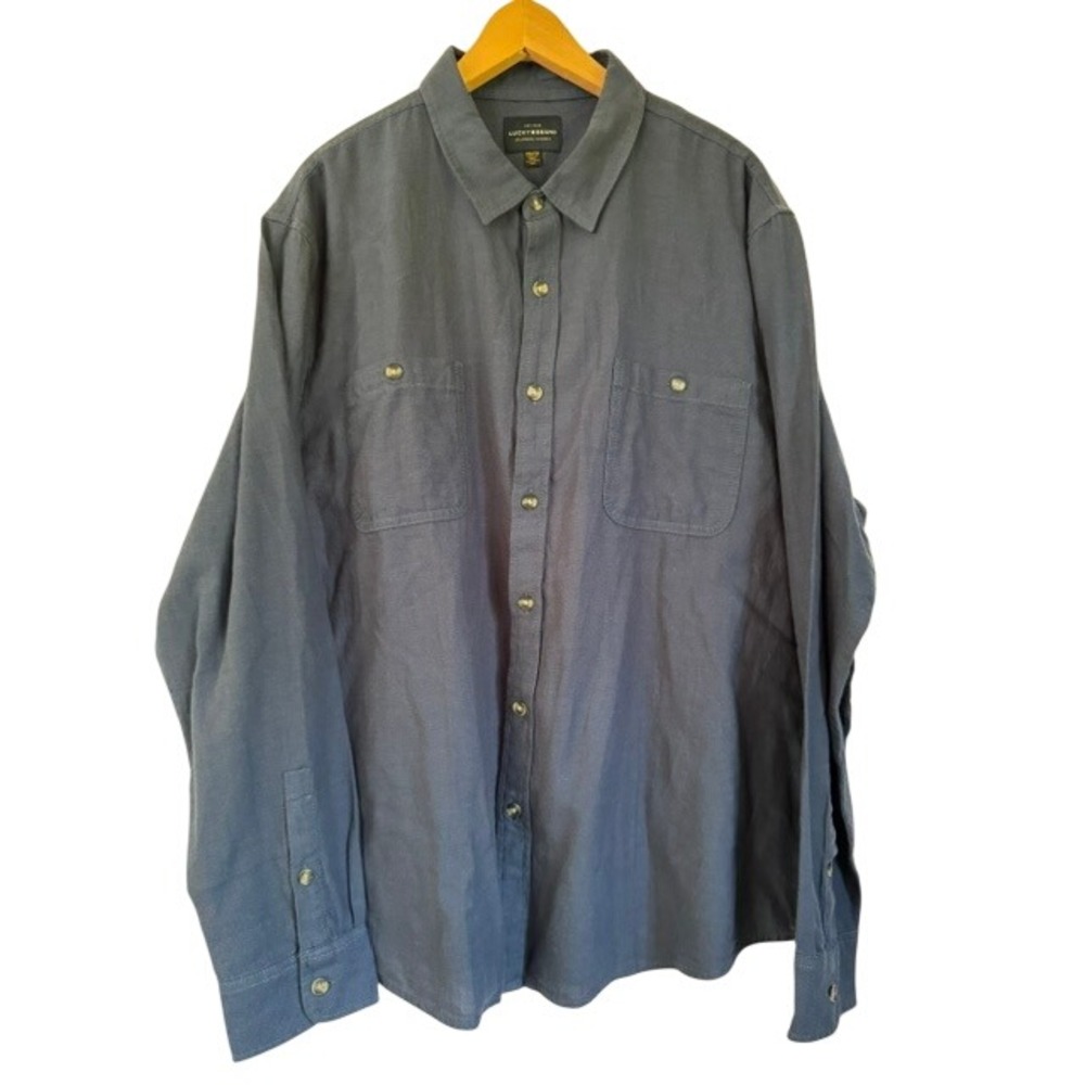 Lucky Brand Mens XXL Navy Blue Cotton Twill Long Sleeve Button Down Shirt